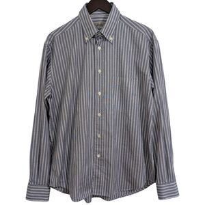 Brioni Italy Men's Grey & Blue Striped Button Down Shirt - Size IV (L/XL)